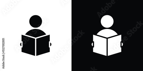 Book open reader icon in flat version on black and white background