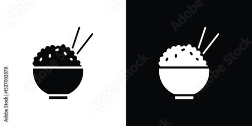 Bowl rice icon in flat version on black and white background