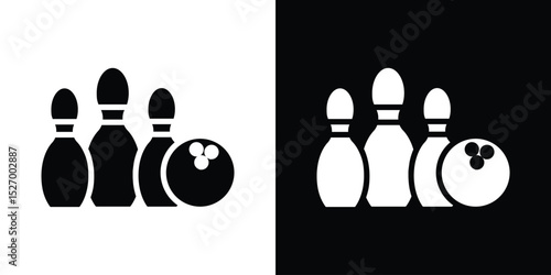 Bowling icon in flat version on black and white background