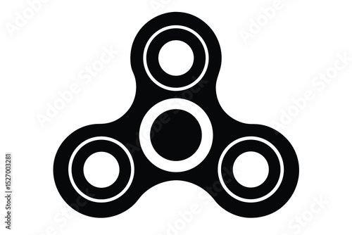 Simple Black Fidget Spinner Illustration on White Background with Circular Design Elements
