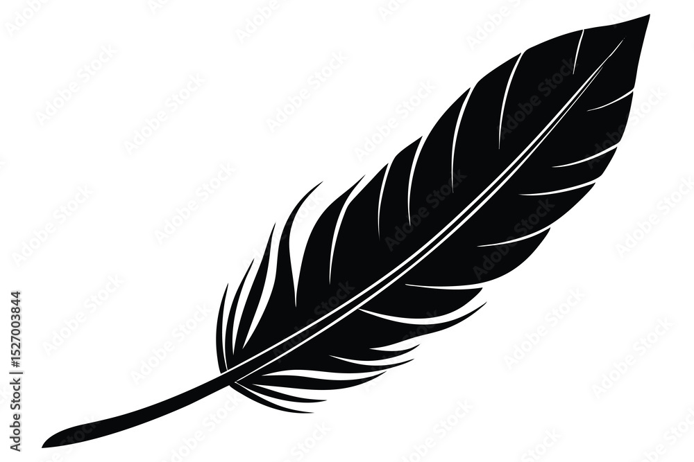Fototapeta premium Stylized Black Feather Illustration Elegant Bird Plumage Design Element Isolated on White