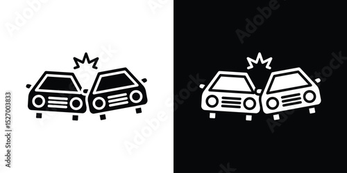 Car crash icon in flat version on black and white background