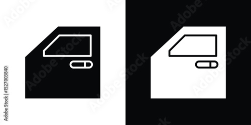 car door icon in flat version on black and white background