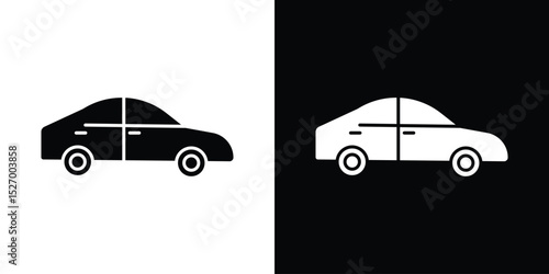 Car icon in flat version on black and white background