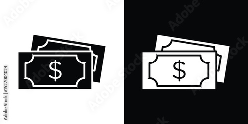 Cash icon in flat version on black and white background