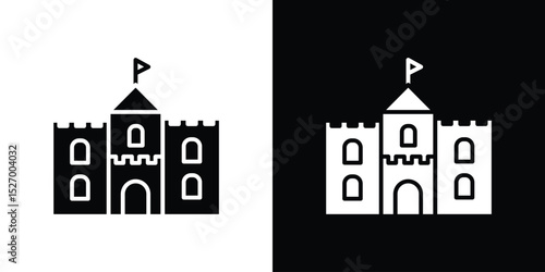Castle icon in flat version on black and white background