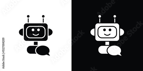 Chatbot speech bubble icon in flat version on black and white background