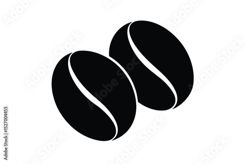 Two Dark Roasted Coffee Beans on a White Background, Isolated Element