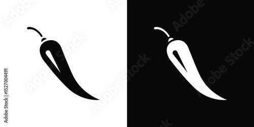 Chili icon in flat version on black and white background