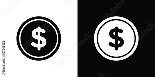 Coin icon in flat version on black and white background