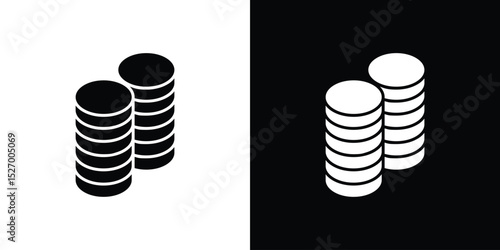 Coins stack icon in flat version on black and white background