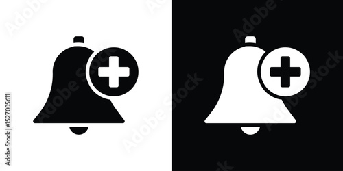 Cowbell circle plus icon in flat version on black and white background