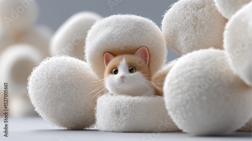 Wallpaper Mural Adorable orange tabby kitten nestled in fluffy white balls. Soft, cozy mood. Torontodigital.ca