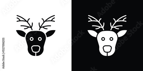 Deer rudolph icon in flat version on black and white background