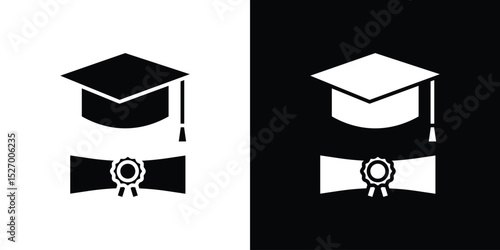 Degree icon in flat version on black and white background
