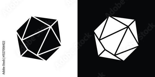 Dice d20 icon in flat version on black and white background