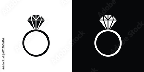Diamond ring icon in flat version on black and white background
