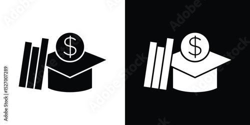 Education cost icon in flat version on black and white background