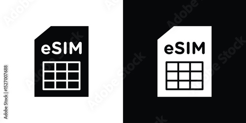 ESIM icon in flat version on black and white background