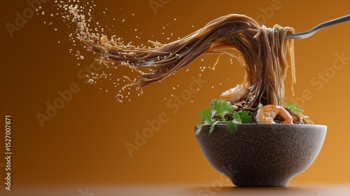 Delicious soba noodles tossed with shrimp and herbs.