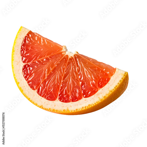 Vibrant grapefruit segment displaying its juicy interior layers on the transparent background