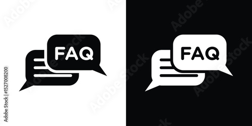 FAQs icon in flat version on black and white background