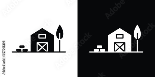 Farm icon in flat version on black and white background