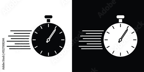 Fast processing icon in flat version on black and white background