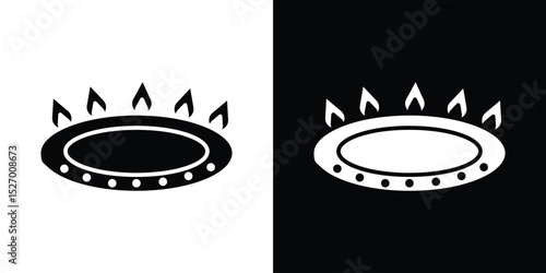 Fire burner icon in flat version on black and white background