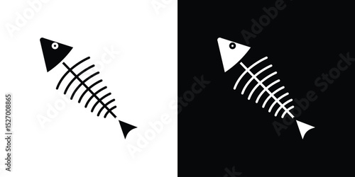 Fishbone icon in flat version on black and white background