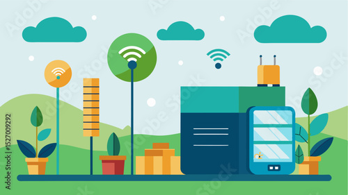 A smart storage facility uses AIpowered sensors to monitor temperature humidity and air quality ensuring optimal conditions for storing crops and reducing spoilage.. Vector illustration