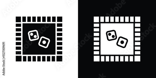 Game board icon in flat version on black and white background