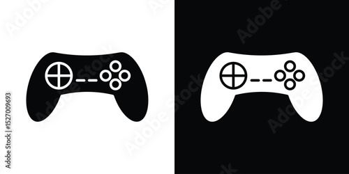 Game controller icon in flat version on black and white background