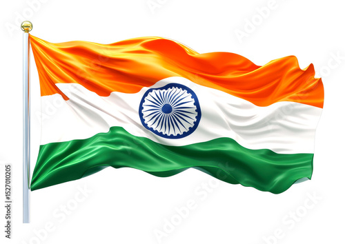 Waving indian flag symbolizing unity and pride india vibrant colors close-up view cut out on transparent background