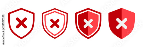 Security shield icons with cross symbol red vector antivirus alert badges set.