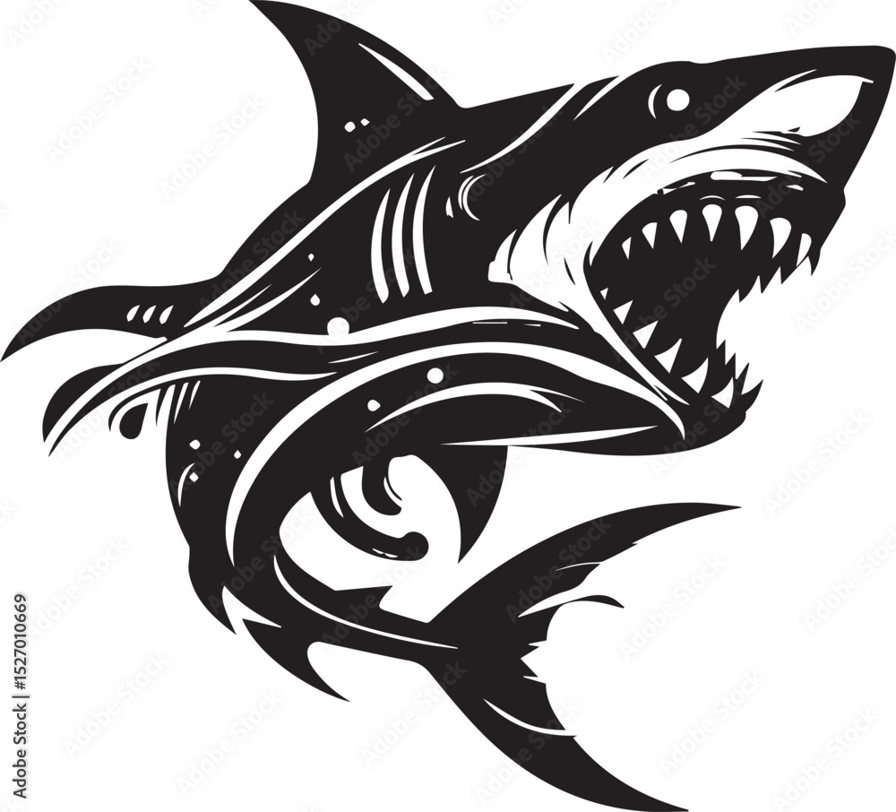 Naklejka premium Abstract black vector shark with sharp teeth.