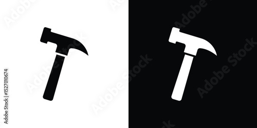 Hammer icon in flat version on black and white background