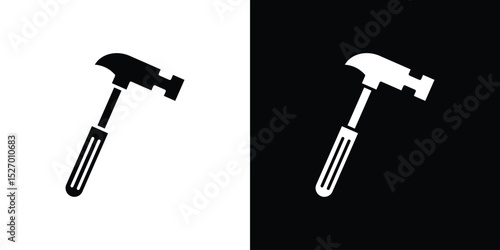 Hammer icon in flat version on black and white background