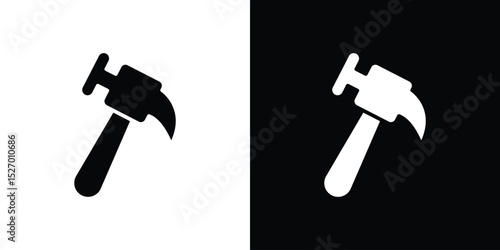Hammer icon in flat version on black and white background