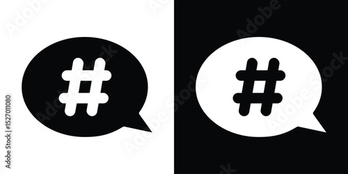 Hashtag icon in flat version on black and white background