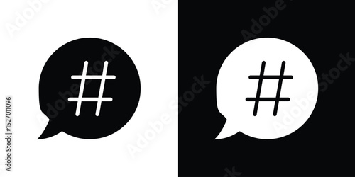 Hashtag icon in flat version on black and white background