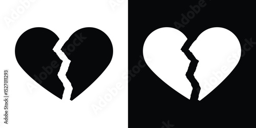 Heart Crack icon in flat version on black and white background