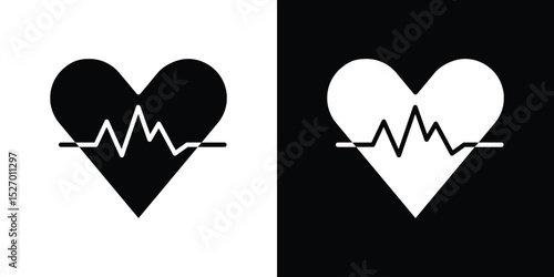 Heartbeat icon in flat version on black and white background