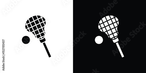 Lacrosse stick ball icon in flat version on black and white background