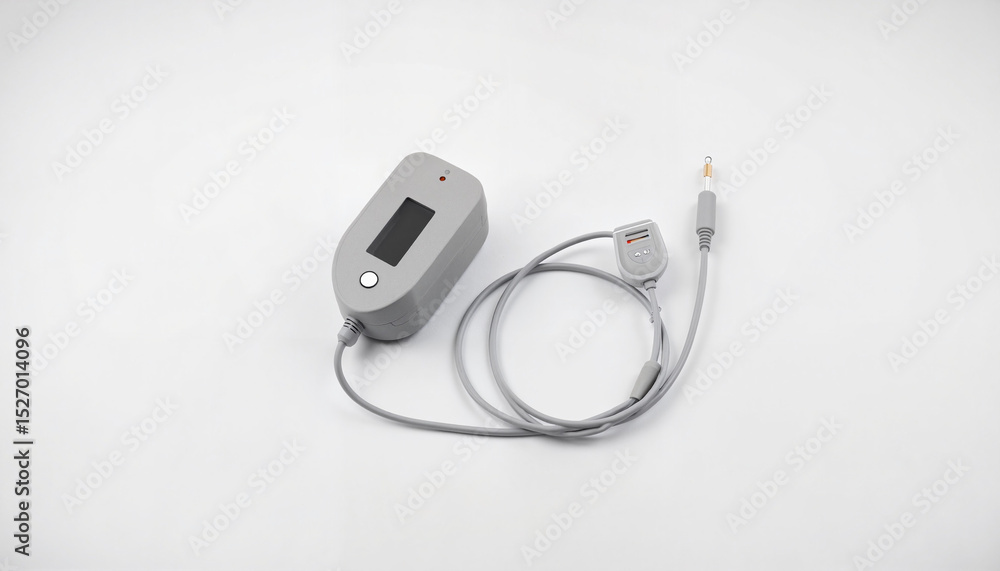 Fototapeta premium Medical monitoring device with attached cable on white background 