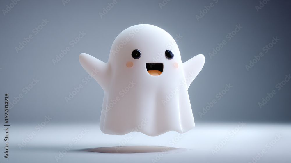 Fototapeta premium Cute happy ghost cartoon character isolated on white background