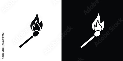 Match fire icon in flat version on black and white background