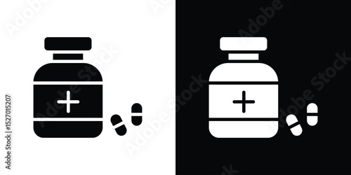 Medicine icon in flat version on black and white background