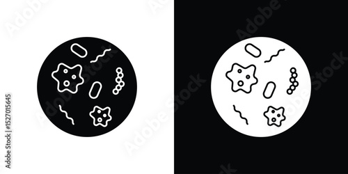 Microorganism icon in flat version on black and white background