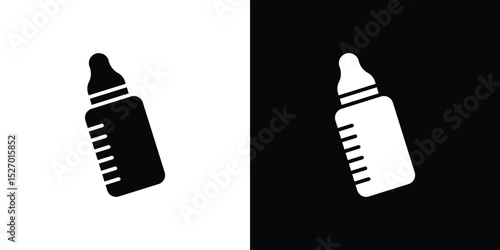 Milk bottle icon in flat version on black and white background